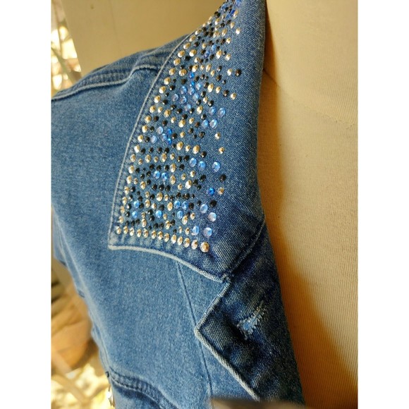 Quacker Factory Blue Bling Embellished Rhinestone Studded Denim Jean Jacket sz S - Picture 2 of 14